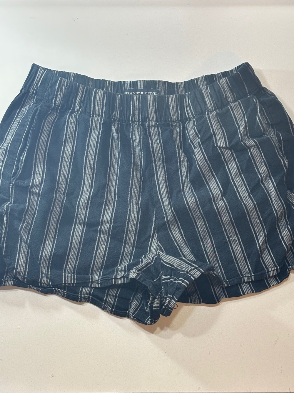 Brandy Melville Navy Blue and White Striped Athletic Shorts